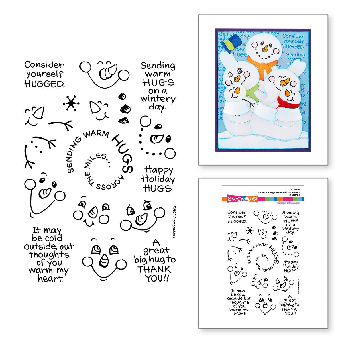 Lot de tampons transparents Bonhomme de neige étreint, visages et sentiments de la collection Holiday Hugs par Stampendous-2