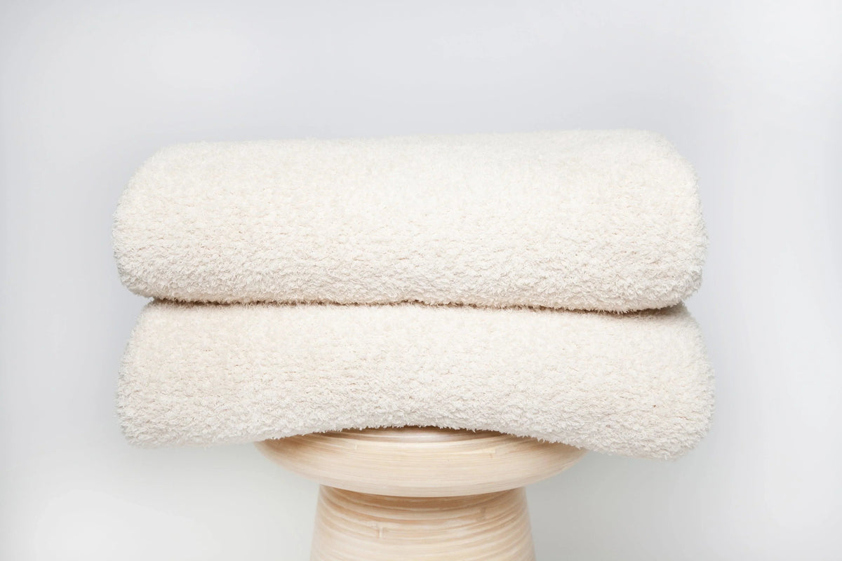 Cream Solid Double Layered Print Extended Throw-3