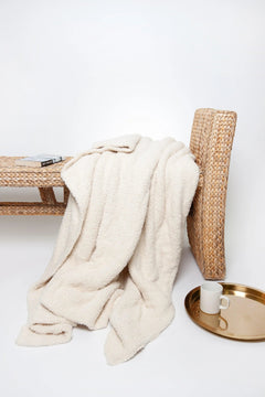 Cream Solid Double Layered Print Extended Throw-1