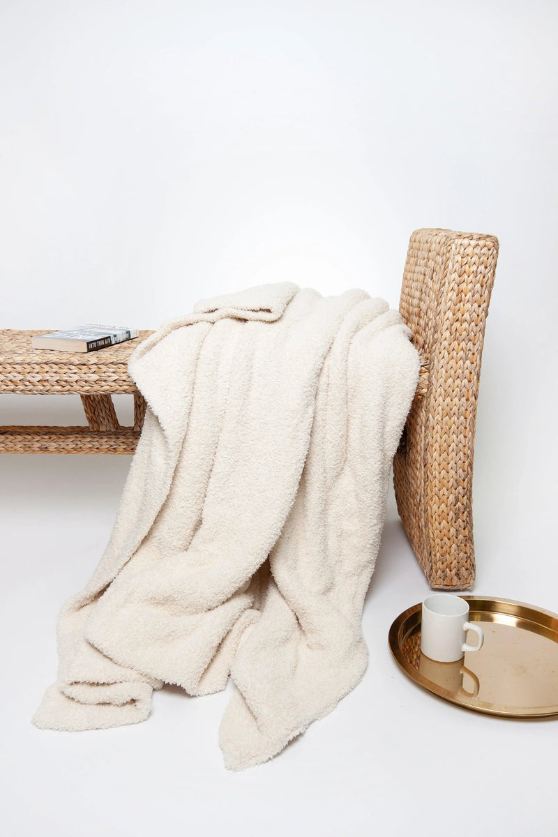 Cream Solid Double Layered Print Extended Throw-1
