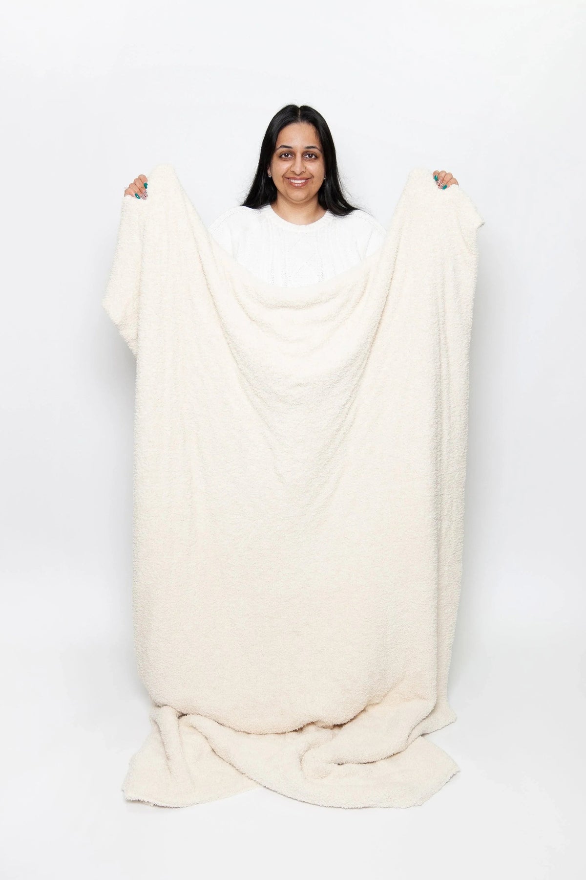 Cream Solid Double Layered Print Extended Throw-2