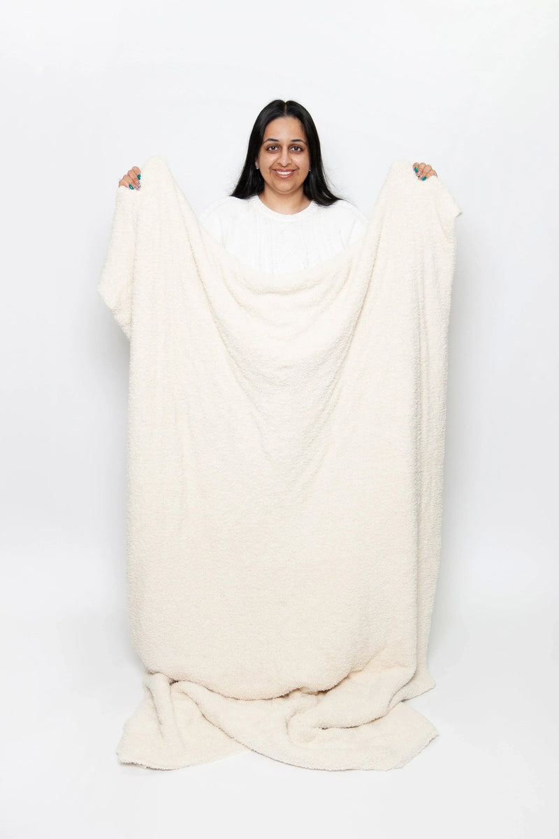 Cream Solid Double Layered Print Extended Throw-2