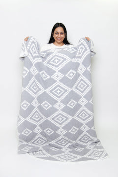 Grey & White Diamond Mosaic Print Extended Throw-3