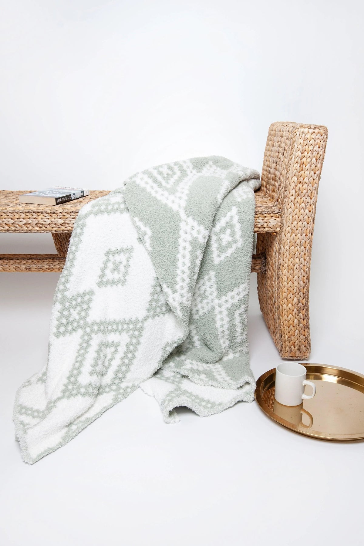 Desert Sage & White Diamond Mosaic Print Extended Throw-4