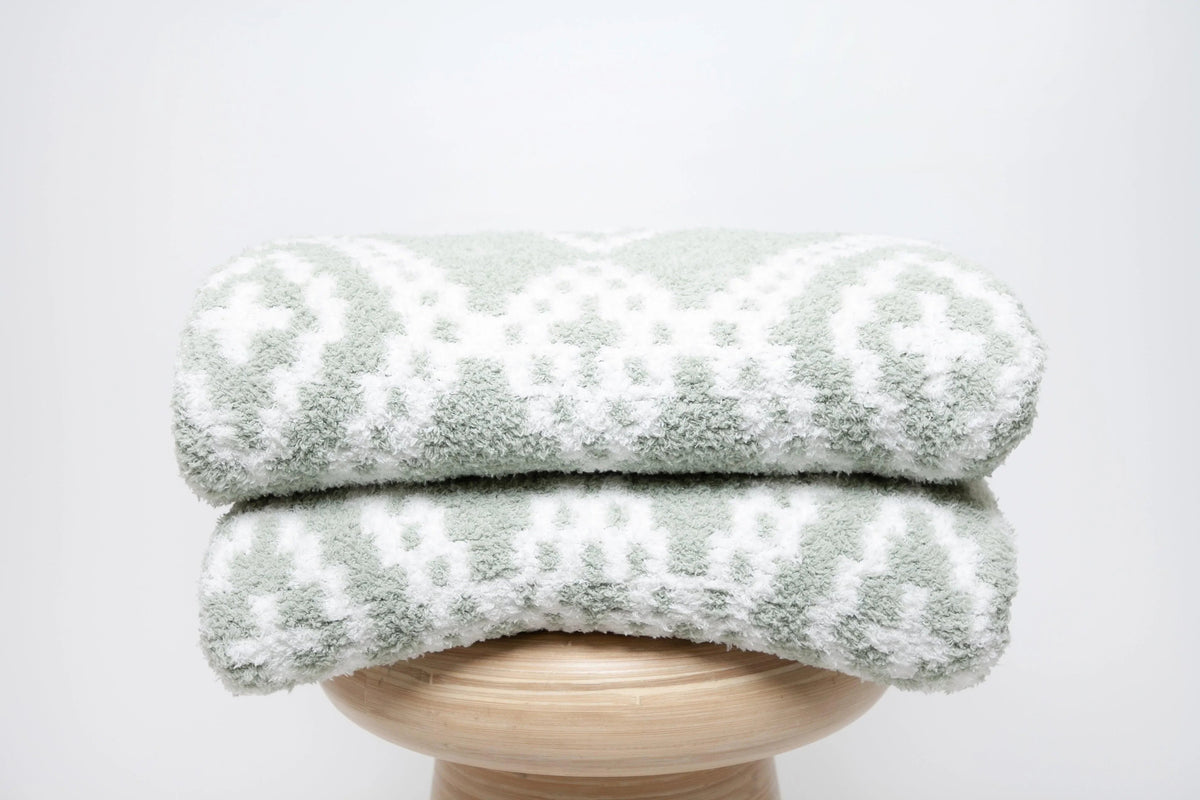 Desert Sage & White Diamond Mosaic Print Extended Throw-5