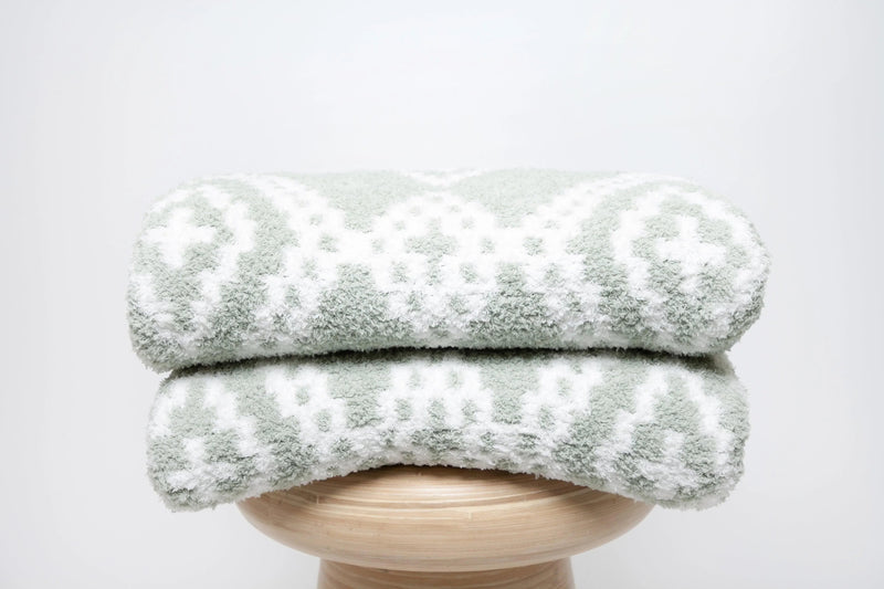 Desert Sage & White Diamond Mosaic Print Extended Throw-5