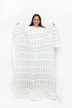 Desert Sage & White Diamond Point Print Extended Throw-3