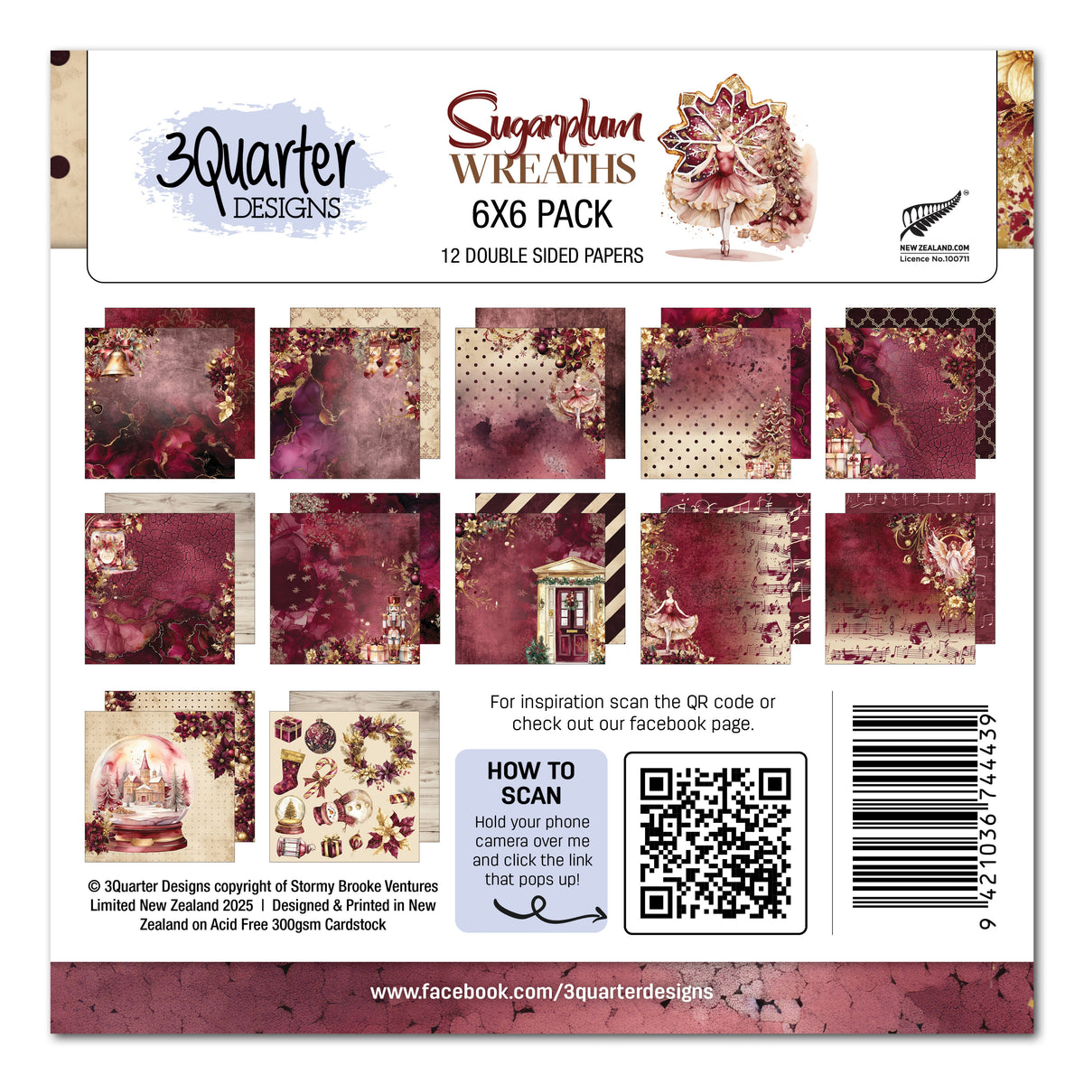 Pack de papier 6x6 motifs Sugarplum Wreath de 3Quarter Designs-1