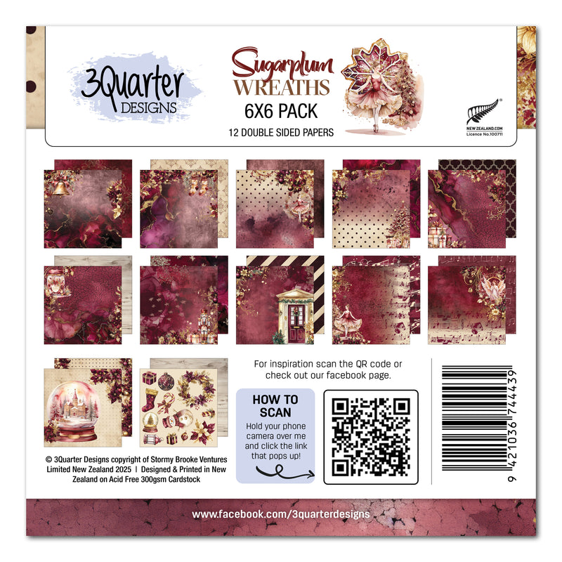 Pack de papier 6x6 motifs Sugarplum Wreath de 3Quarter Designs-1