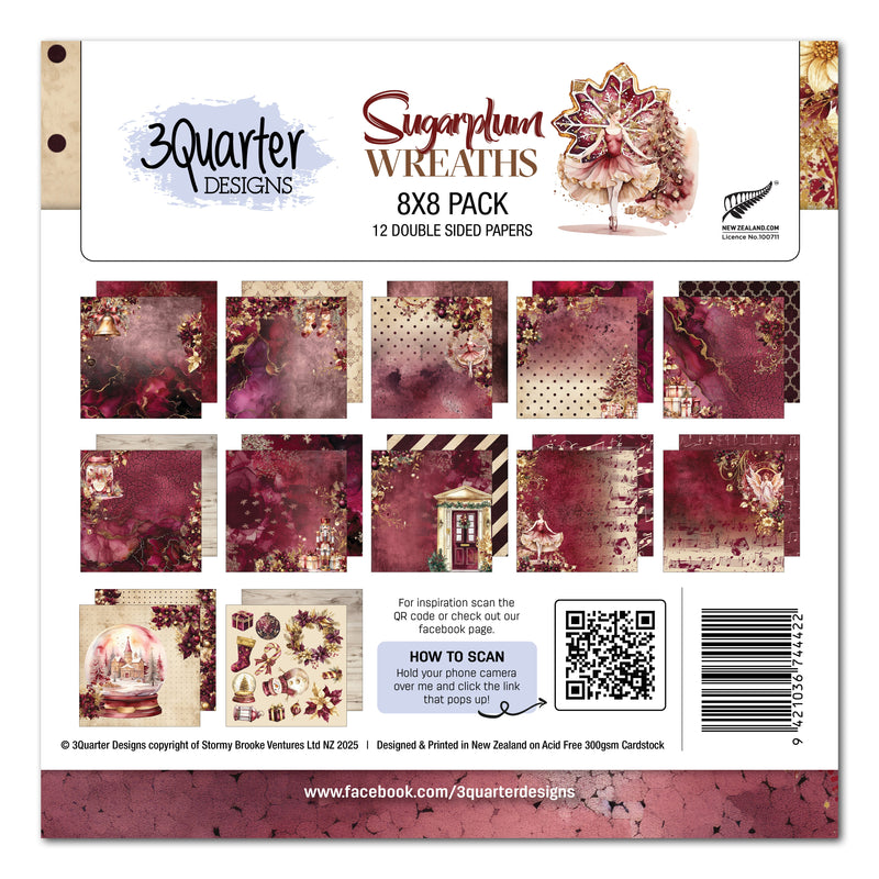 Lot de papiers 8x8 « Sugarplum Wreath » 3Quarter Designs-1