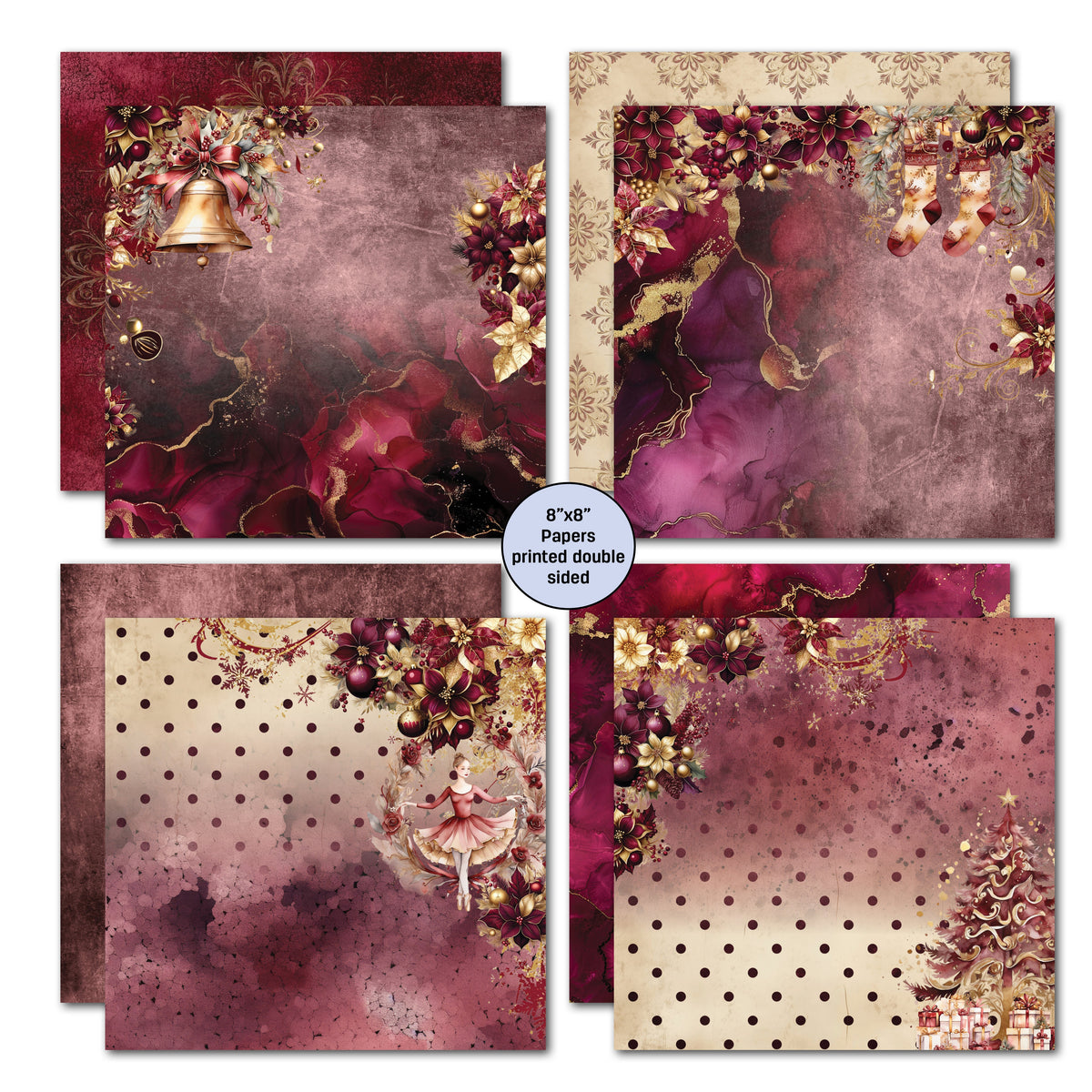 Lot de papiers 8x8 « Sugarplum Wreath » 3Quarter Designs-2