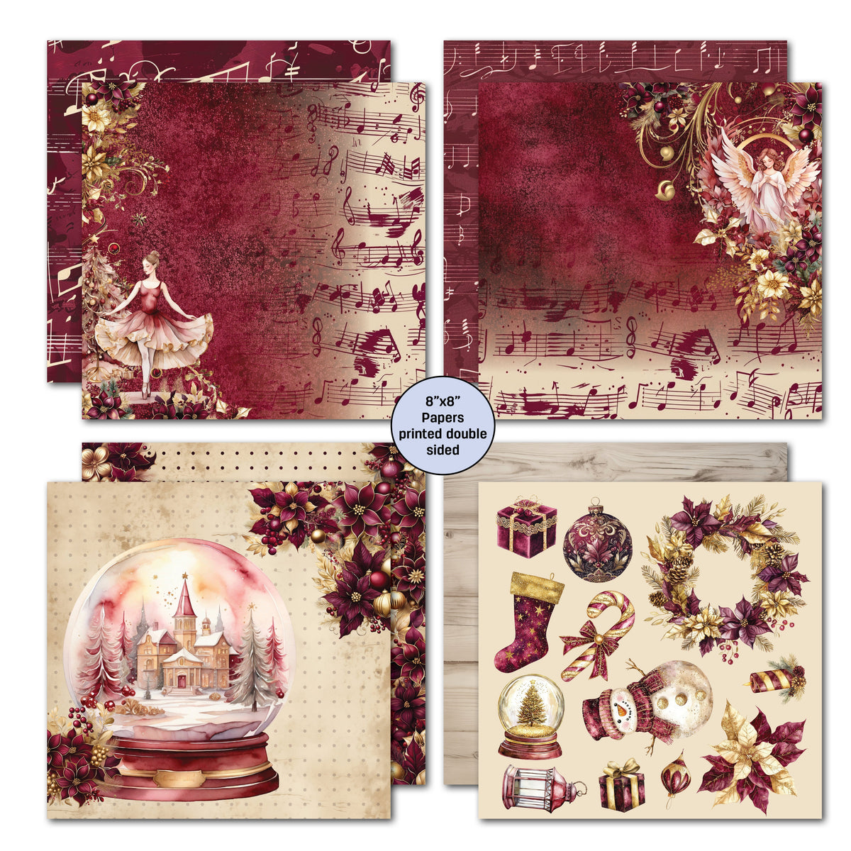Lot de papiers 8x8 « Sugarplum Wreath » 3Quarter Designs-4