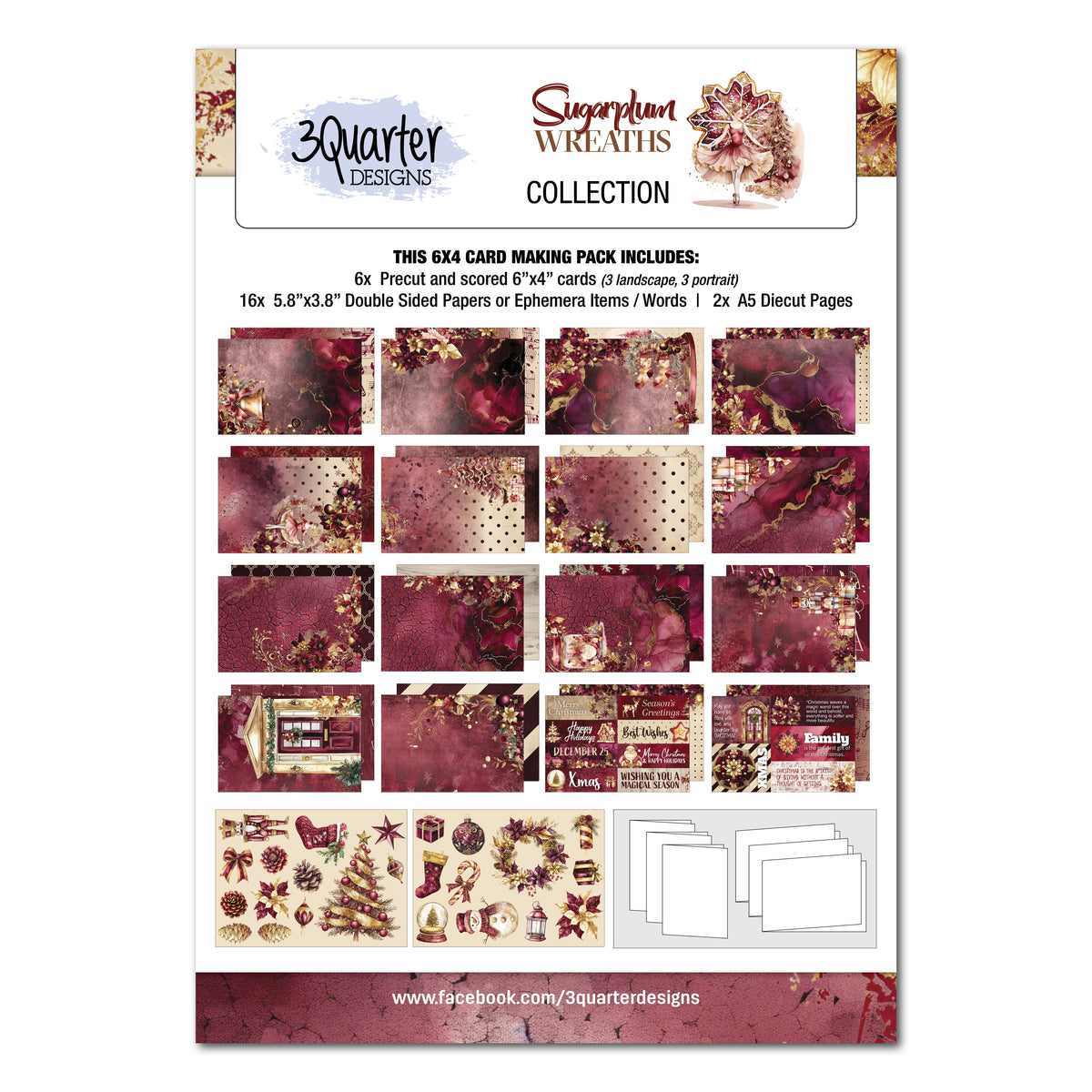 3Quarter Designs Sugarplum Wreath  6x4 Card Pack-1