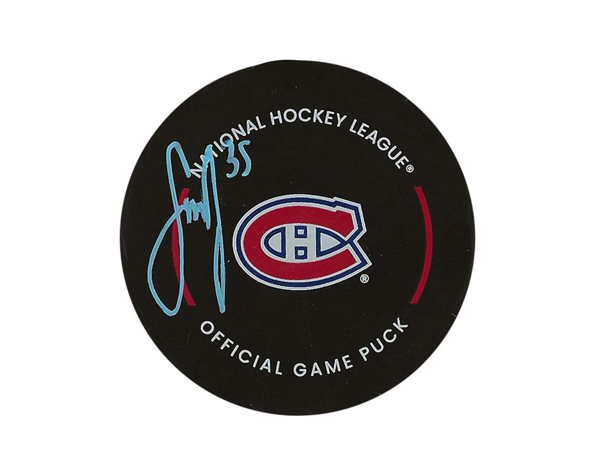 Sam Montembeault Autographed Montreal Canadiens Official Game Puck-1