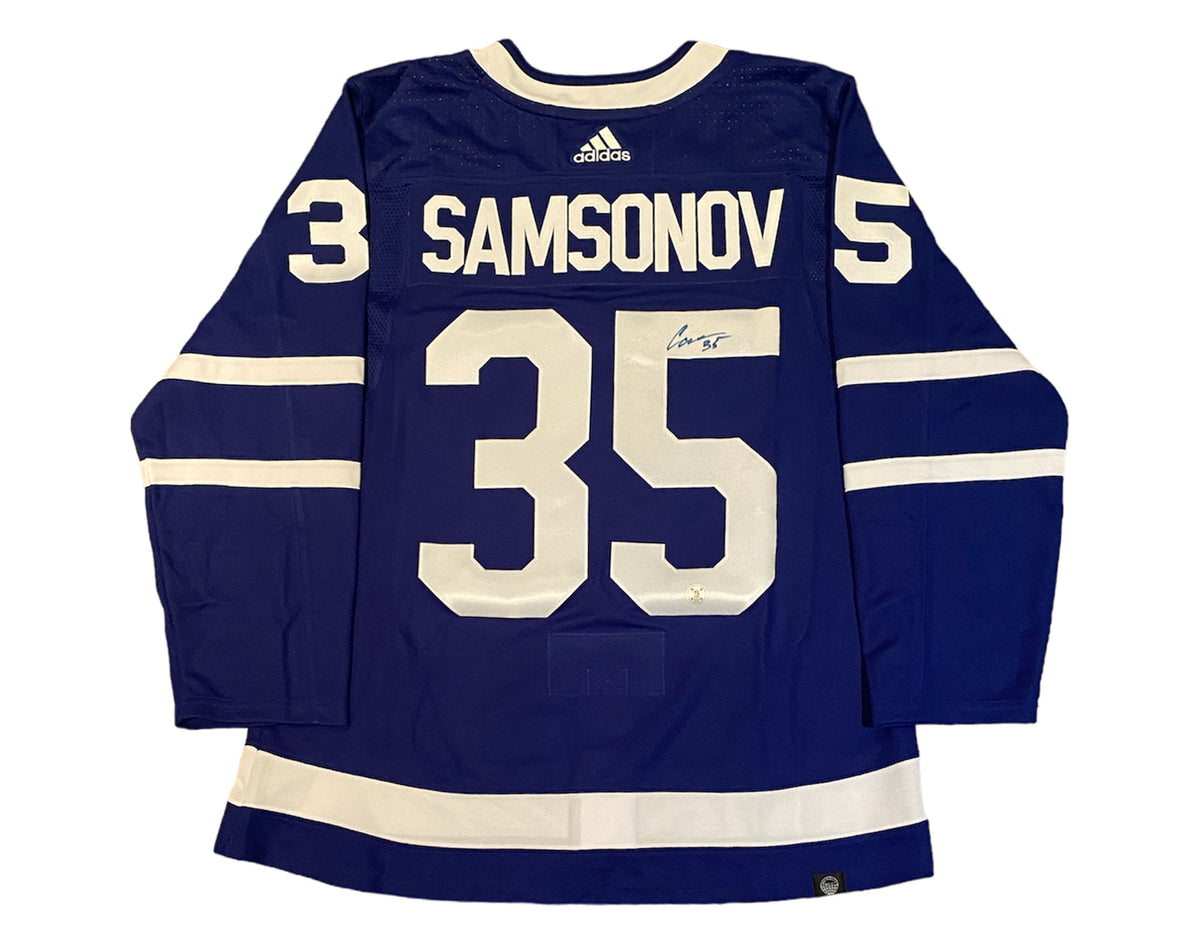 Jersey Adidas azul de local de los Toronto Maple Leafs autografiado por Ilya Samsonov-1