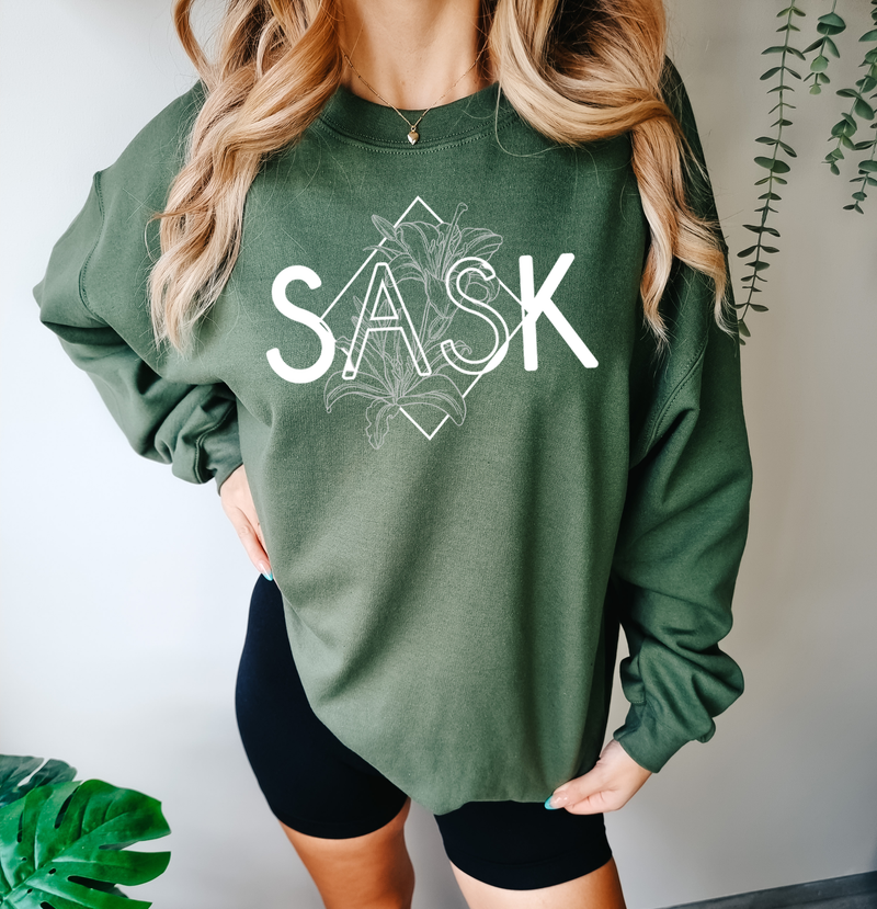 SASK Diamond Line Art Unisex Crewneck | Prairie Apparel | Sask Clothing-1
