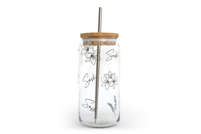 Sask Pattern Glass Can with Bamboo Lid-1