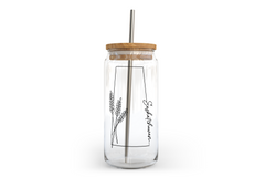 Saskatchewan Line Art Glass Can with Bamboo Lid-1