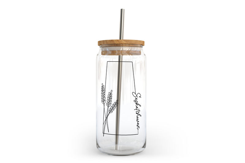Saskatchewan Line Art Glass Can with Bamboo Lid-1