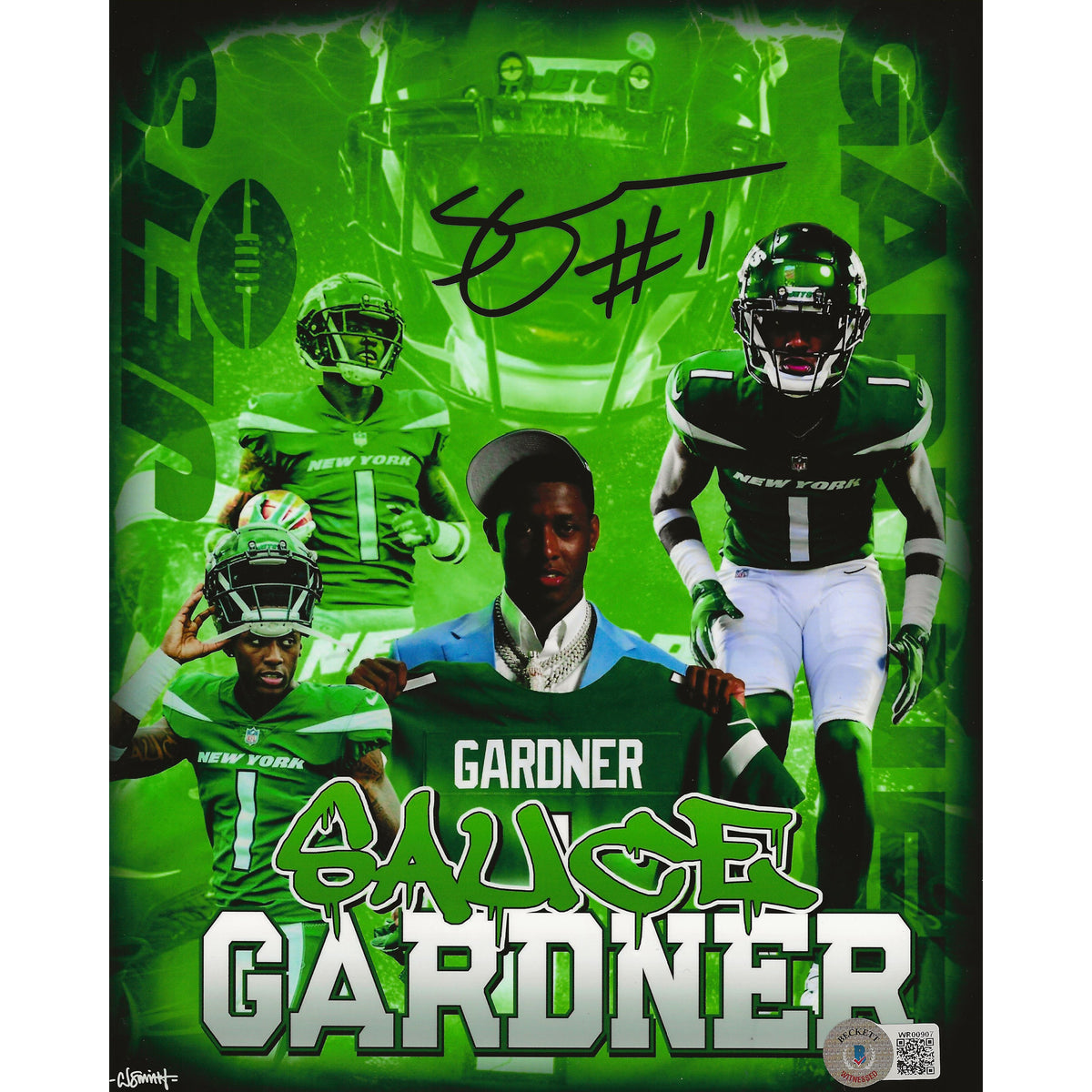 Sauce Gardner Autographed New York Jets Artwork 8x10 Photo-1