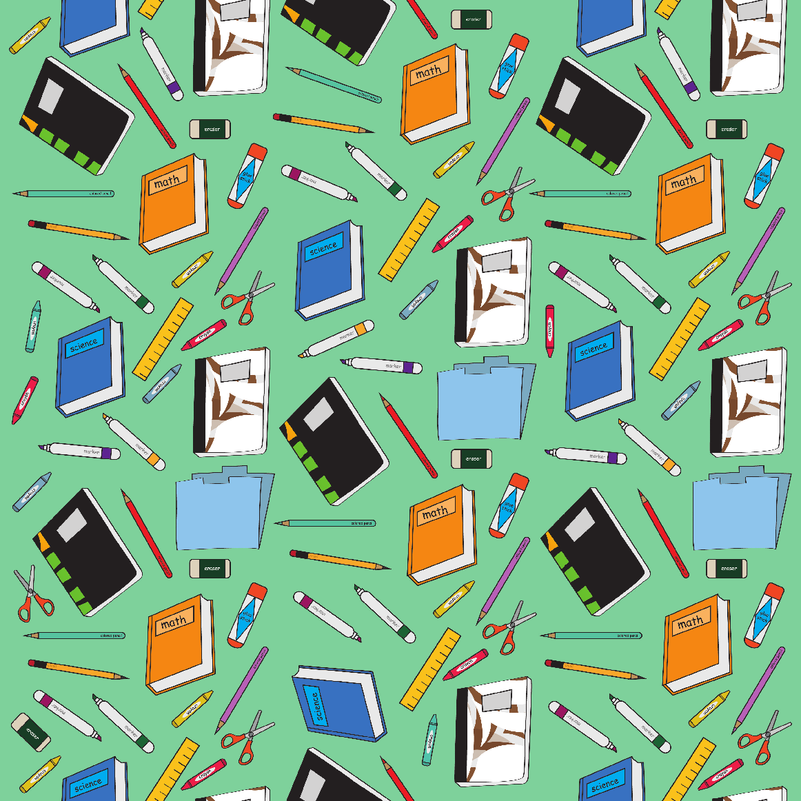 Back to School - School Supplies in Mint Background Prints Adhesive Vinyl-1