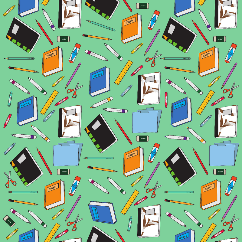 Back to School - School Supplies in Mint Background Prints Adhesive Vinyl-1