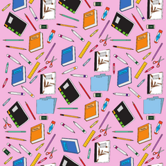 Back to School - School Supplies in Pink Background  Prints Adhesive Vinyl-1