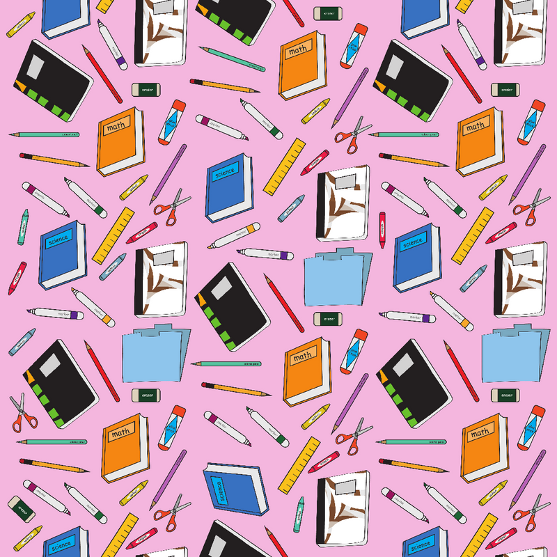 Back to School - School Supplies in Pink Background  Prints Adhesive Vinyl-1
