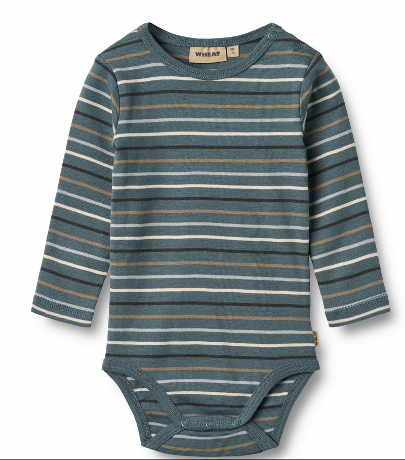 Long Sleeve Bodysuit Freddie | Blue Multi Stripe | Wheat Clothing-1