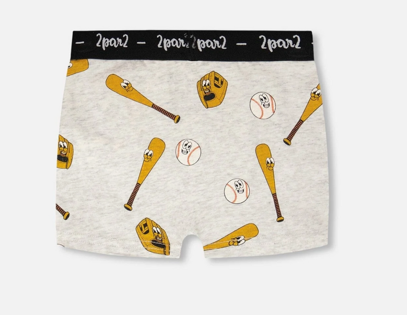 Organic Cotton Boxer | Grey Baseball Print | Deux Par Deux-2