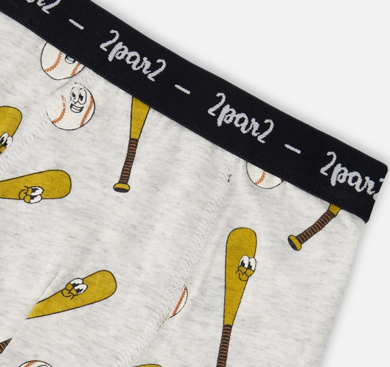 Organic Cotton Boxer | Grey Baseball Print | Deux Par Deux-3