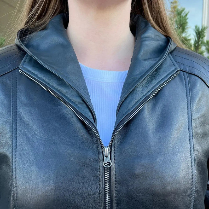 Women's Plus Size Sheep Leather Jacket with Removable Hood-3