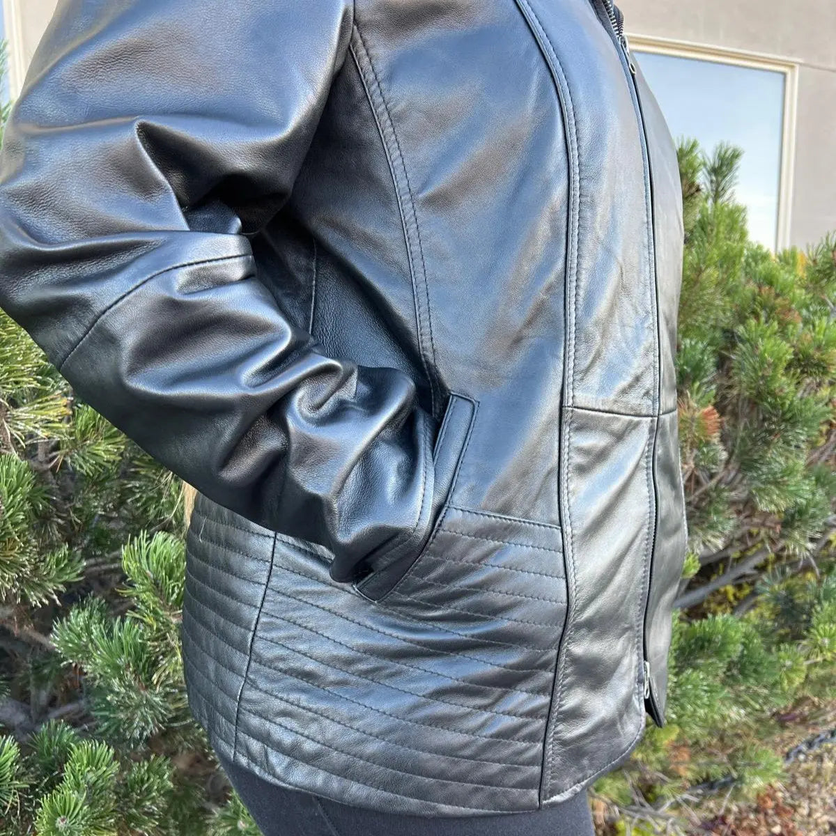 Women's Plus Size Sheep Leather Jacket with Removable Hood-5