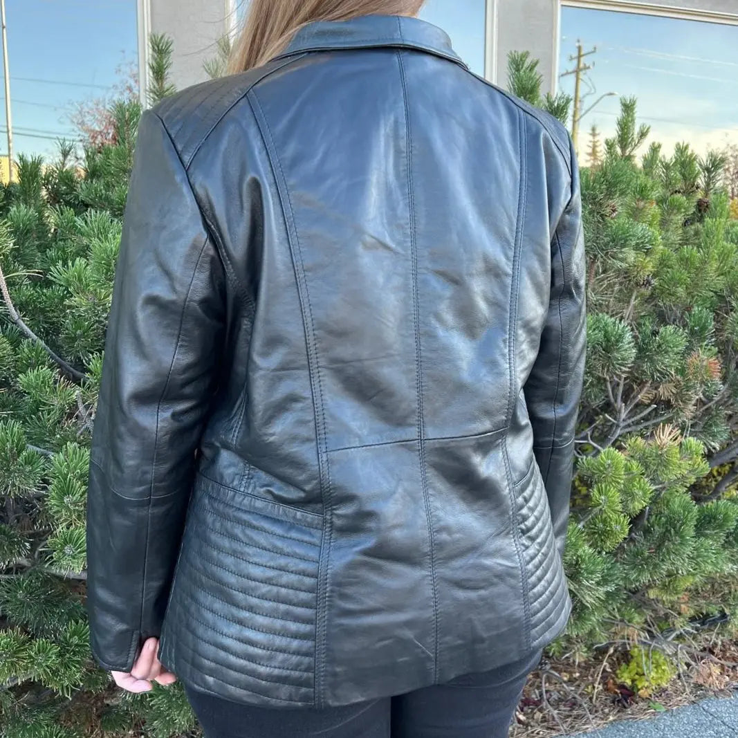 Women's Plus Size Sheep Leather Jacket with Removable Hood-9