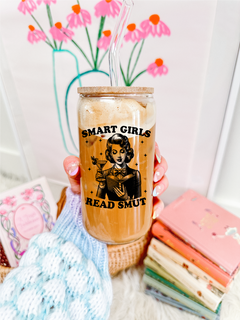 Smart Girls Read Smut Glass Can with Bamboo Lid-1