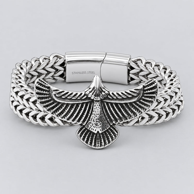 Steeltime Men's 2 Row Wheat Chain Eagle Bracelet | Stainless Steel-1