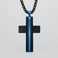 Steeltime Stripe Cross Pendant Necklace-1