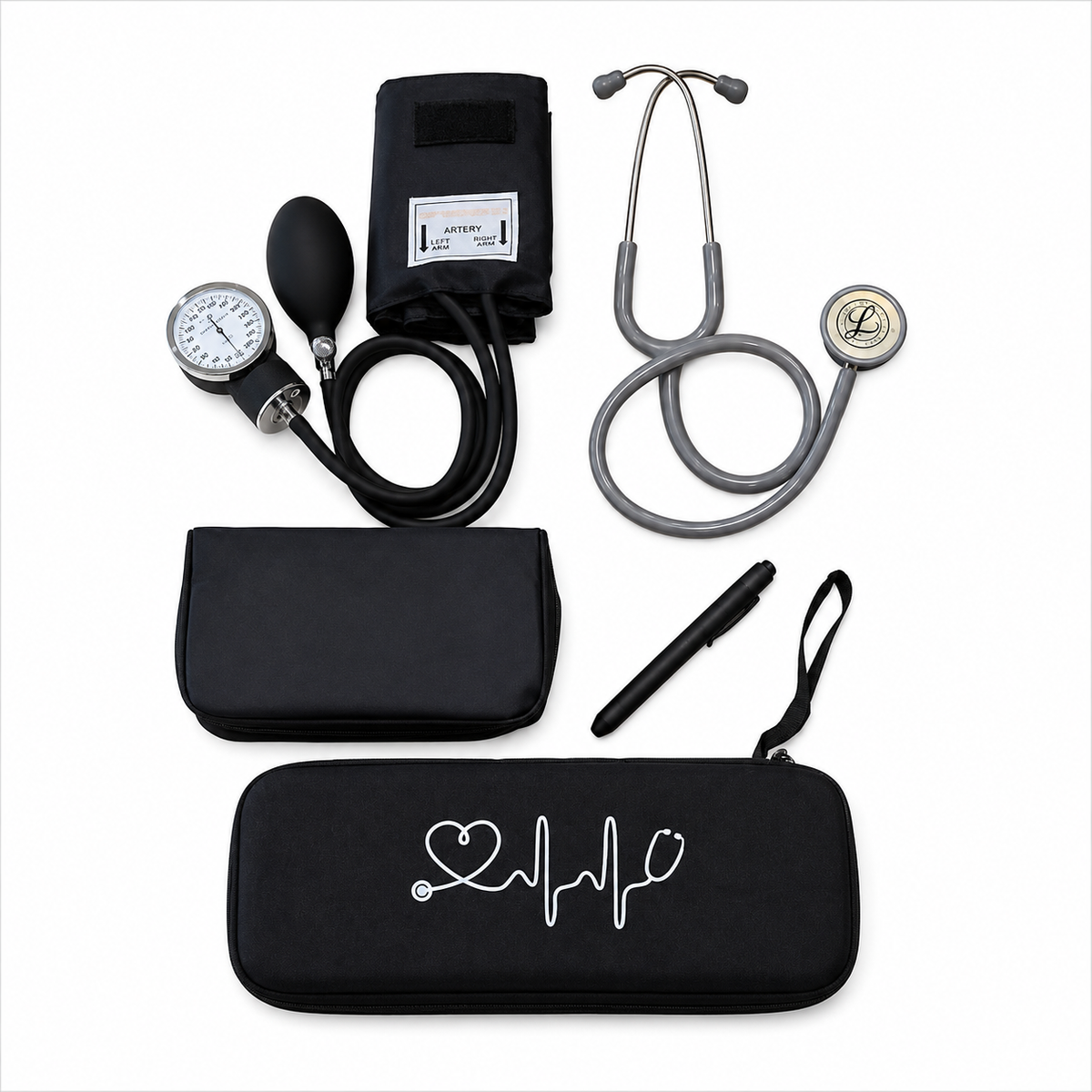 Medical Diagnostic Kit with Littmann Stethoscope, Blood Pressure Cuff and Penlight, Black-1
