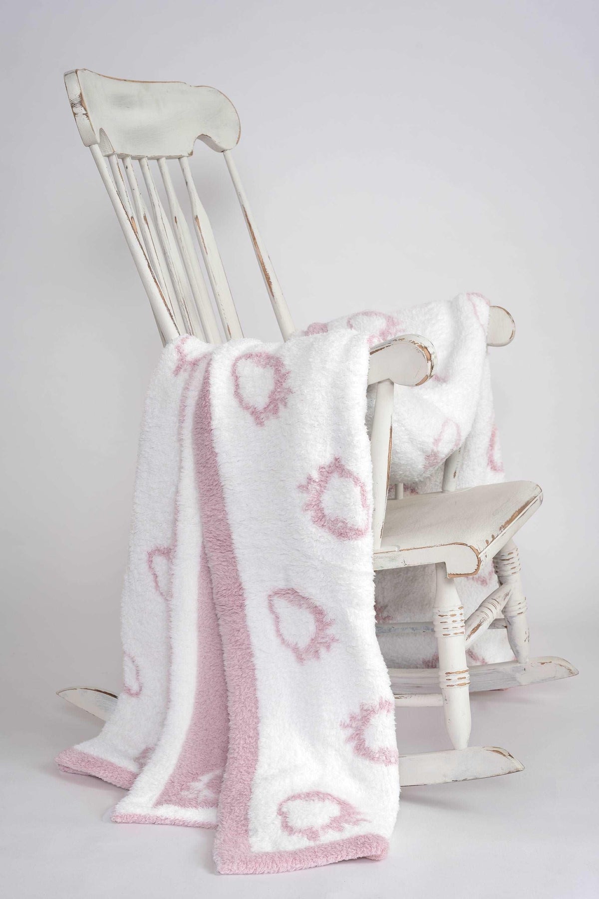 Rose Pink & White Strawberry Milkshake Extended Throw Blanket-2