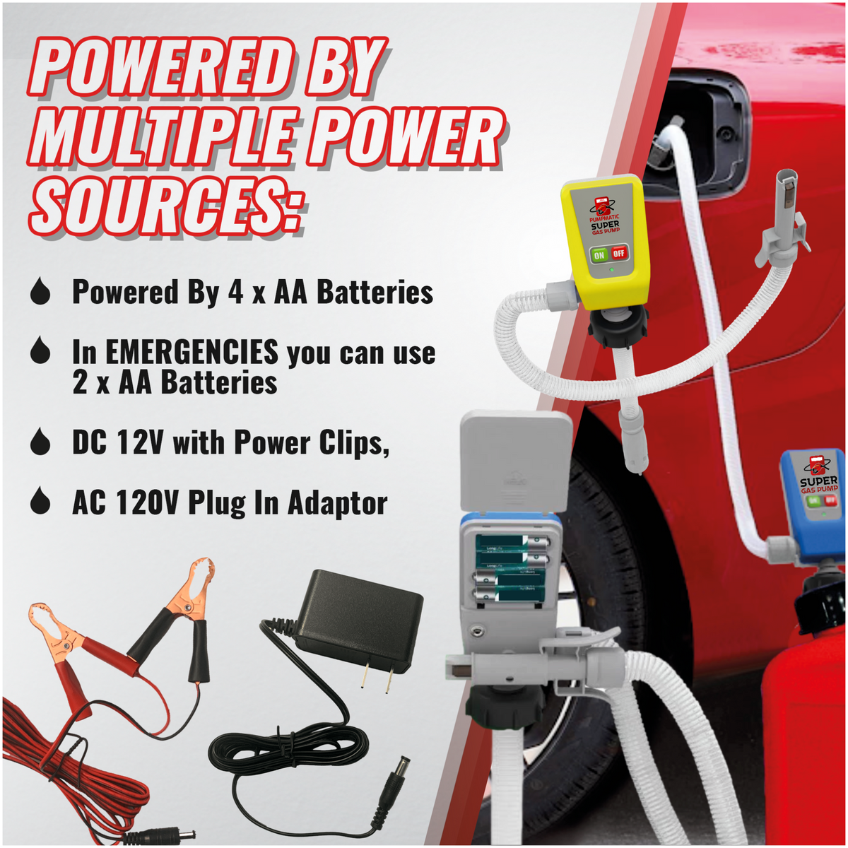 Diesel PumpMatic Super Gas Pump Fuel Transfer Pump + 3 Power Sources w/ 4.25ft Hose Siphon-23