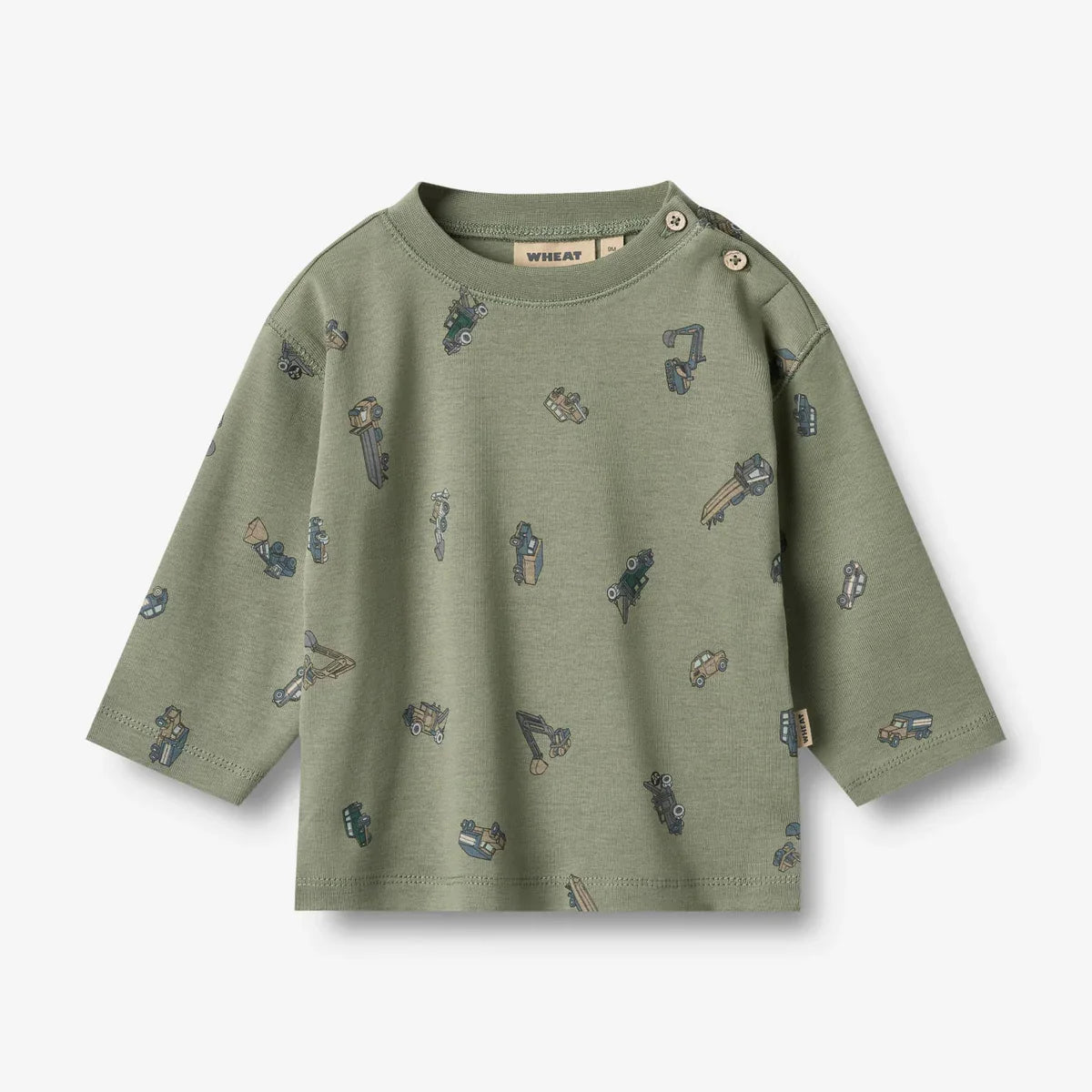 L/S Malthe T-Shirt | Dusty Green Cars | Wheat Kids
