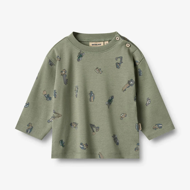 L/S Malthe T-Shirt | Dusty Green Cars | Wheat Kids-1