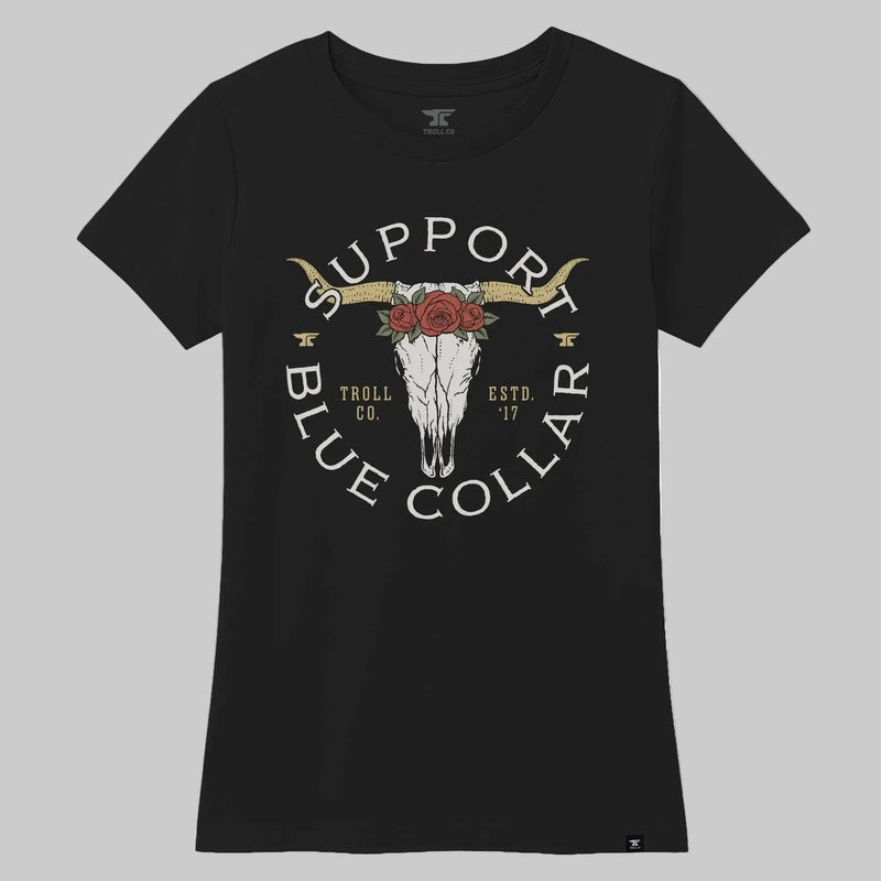 DHCM Women’s Support Blue Collar Longhorn T-Shirt. SBC Graphic Tee-5