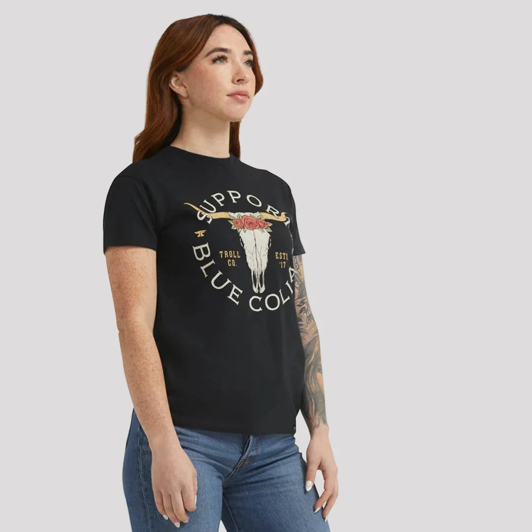 DHCM Women’s Support Blue Collar Longhorn T-Shirt. SBC Graphic Tee-4