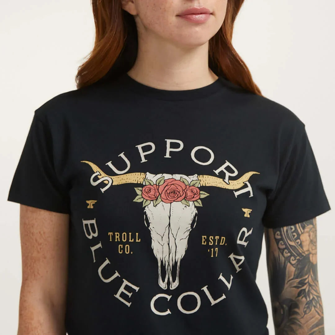 DHCM Women’s Support Blue Collar Longhorn T-Shirt. SBC Graphic Tee-3