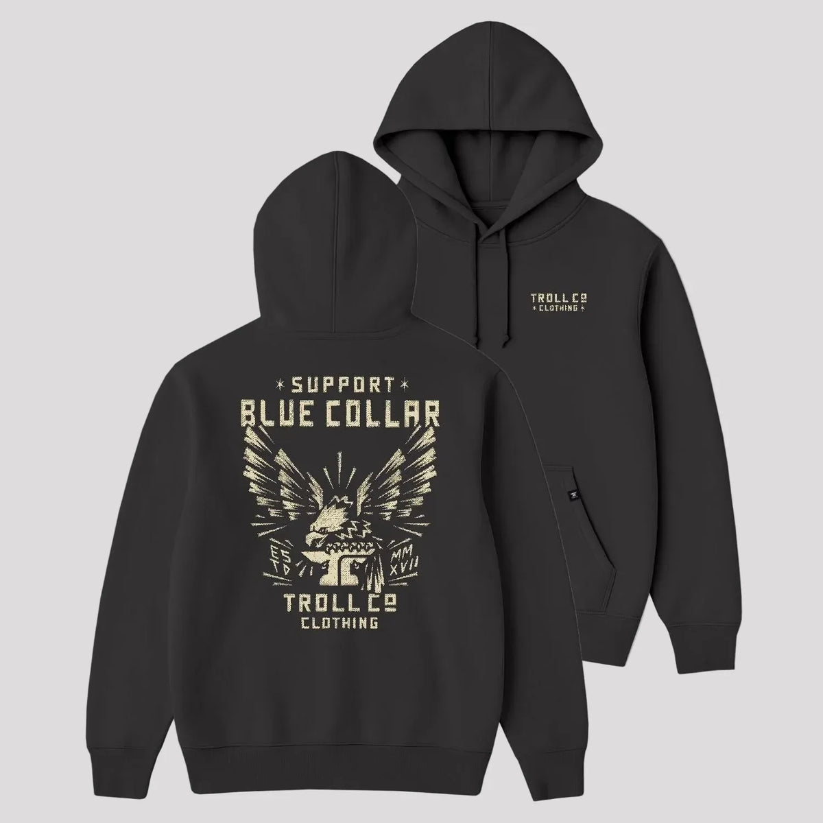 DHCM Men's Support Blue Collar Perched Eagle Hoodie | Comfortable Workwear-1