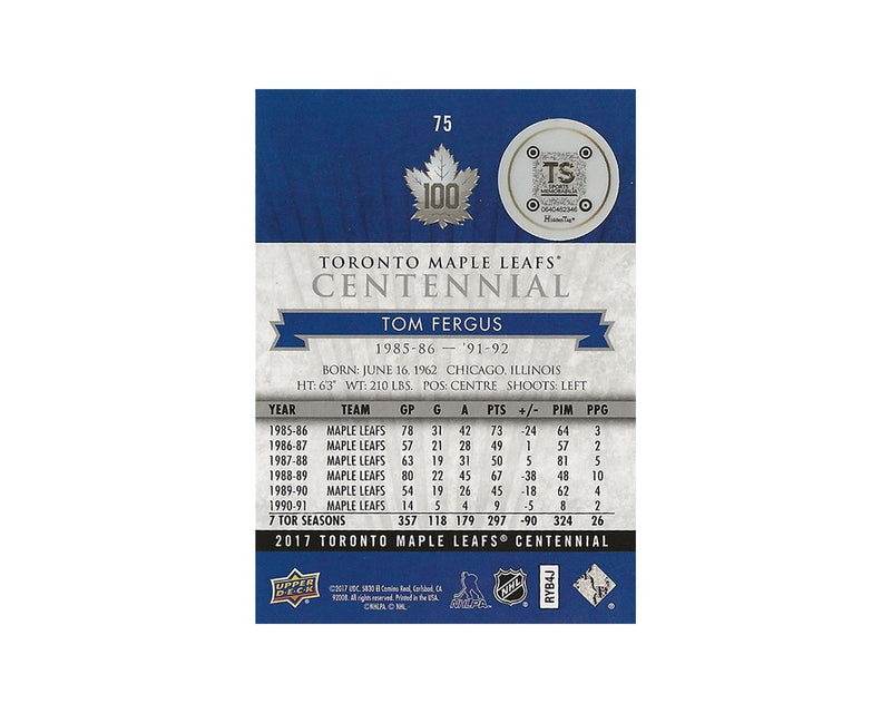 Tom Fergus Autographed 2017 Upper Deck Toronto Maple Leafs Centennial #75 Hockey Card-2
