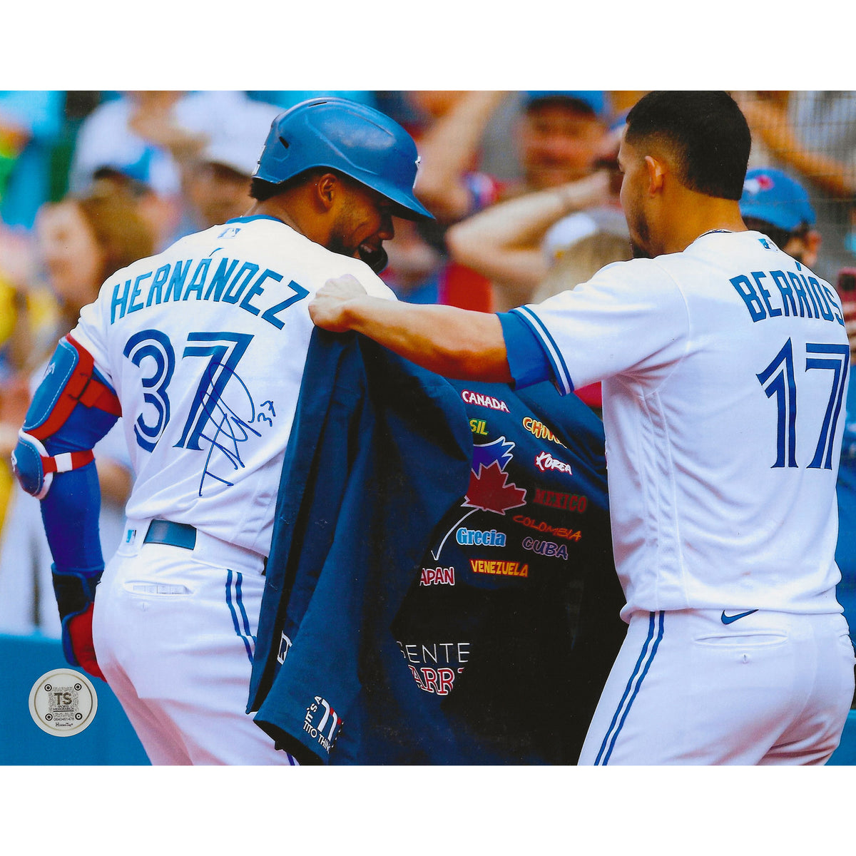 Teoscar Hernandez Autographed Toronto Blue Jays Homerun Jacket 8x10 Photo-1