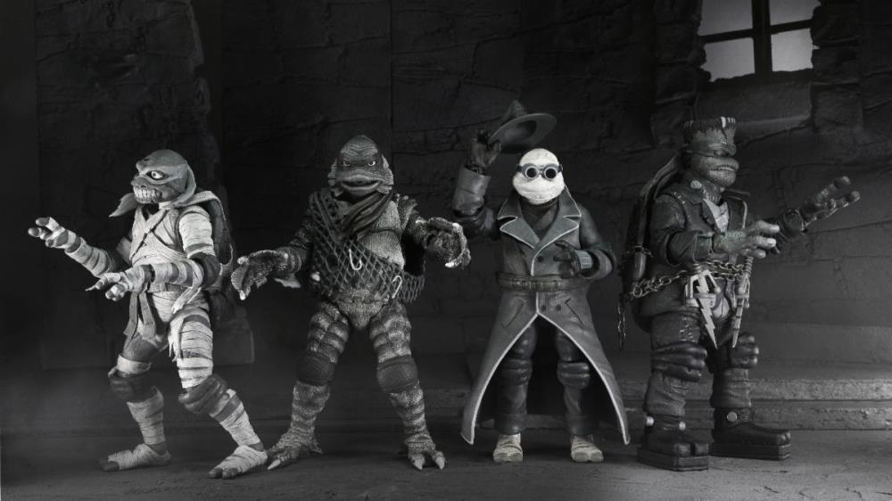 Universal Monsters x Teenage Mutant Ninja Turtles Turtles (Black & White) Action Figure 4-Pack-4