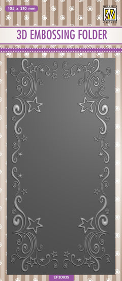 Nellie's Choice 3D Embossing Folder Slimline Size - Curls-Stars Frame-1